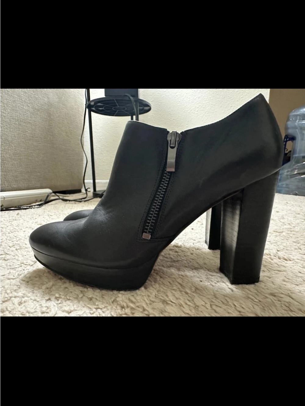 Franco Sarto Black Platform Block Heel Booties with Side Zip